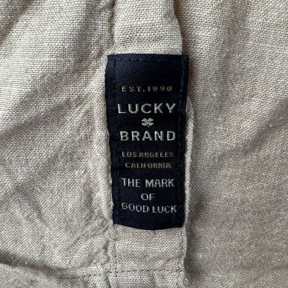Lucky Brand Shirt Mens Size XL Short Sleeve Snap Button Linen Blend Beige NWT - Picture 11 of 15